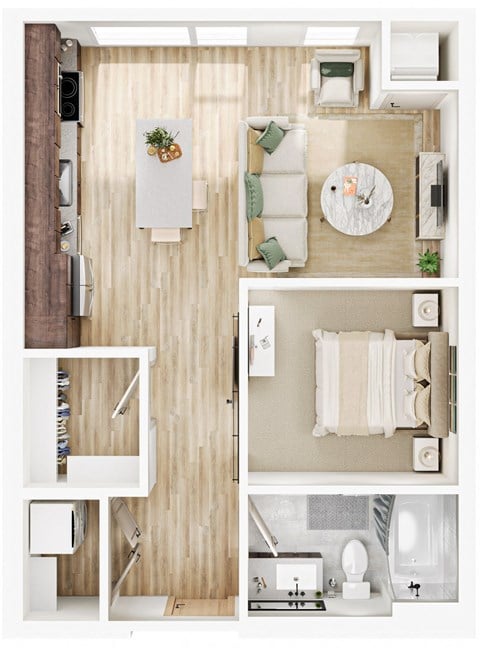 Floor plan for studio, 1 bath, 609 sqft